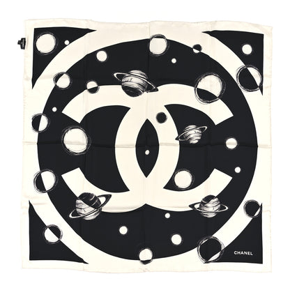 Chanel Silk CC Planet Scarf White Black 1 of 8