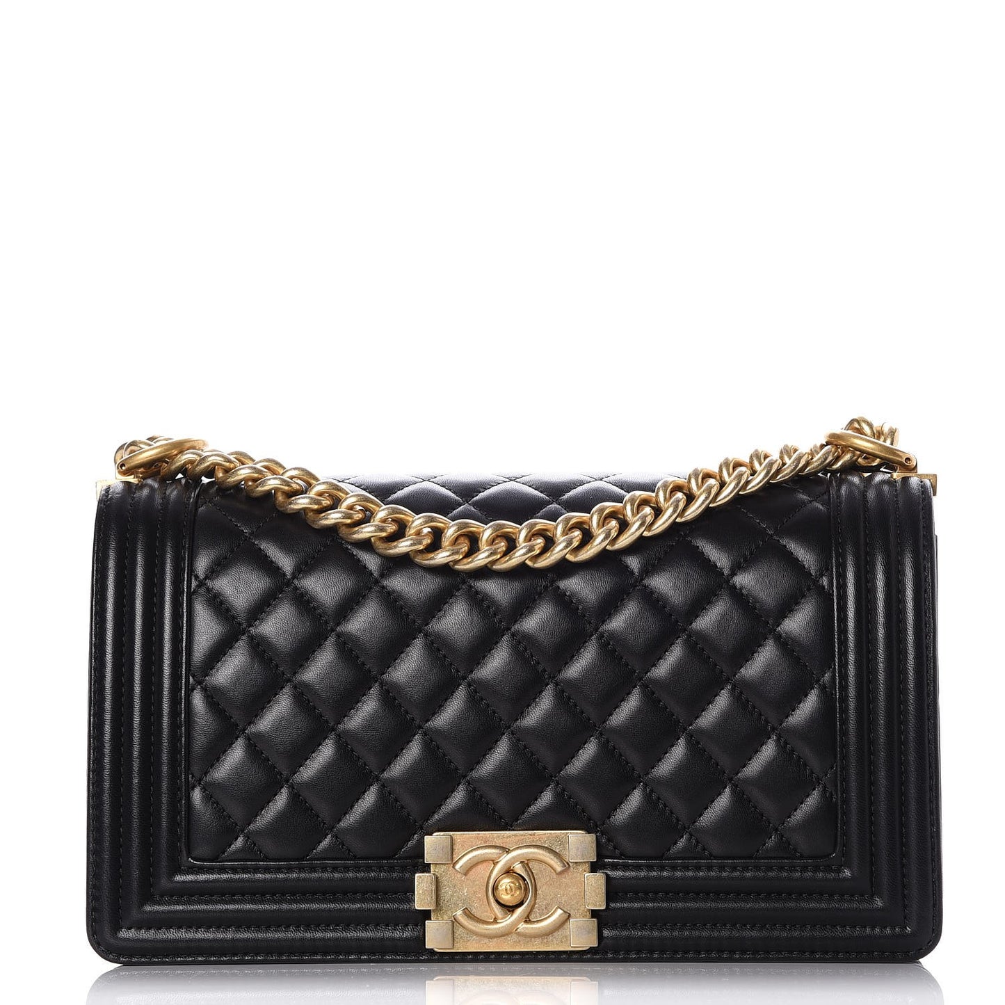 Lambskin Quilted Medium Boy Flap Black