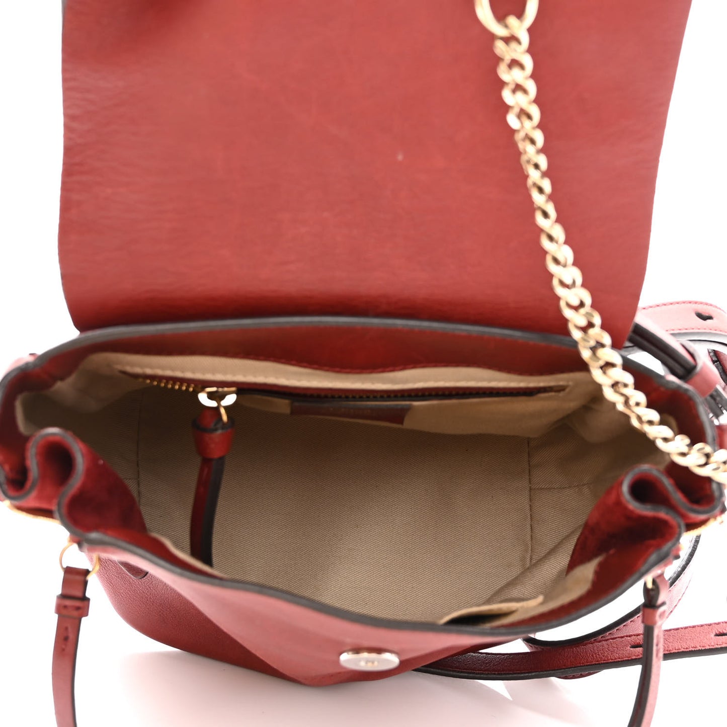 Suede Calfskin Small Faye Backpack Sienna Red