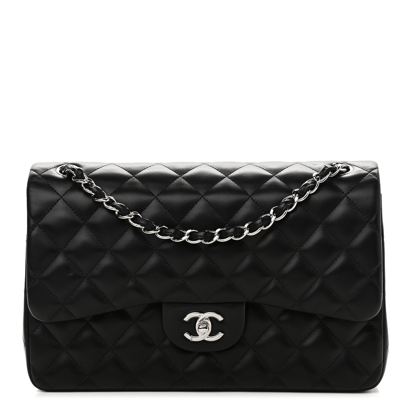 Lambskin Quilted Jumbo Double Flap Black