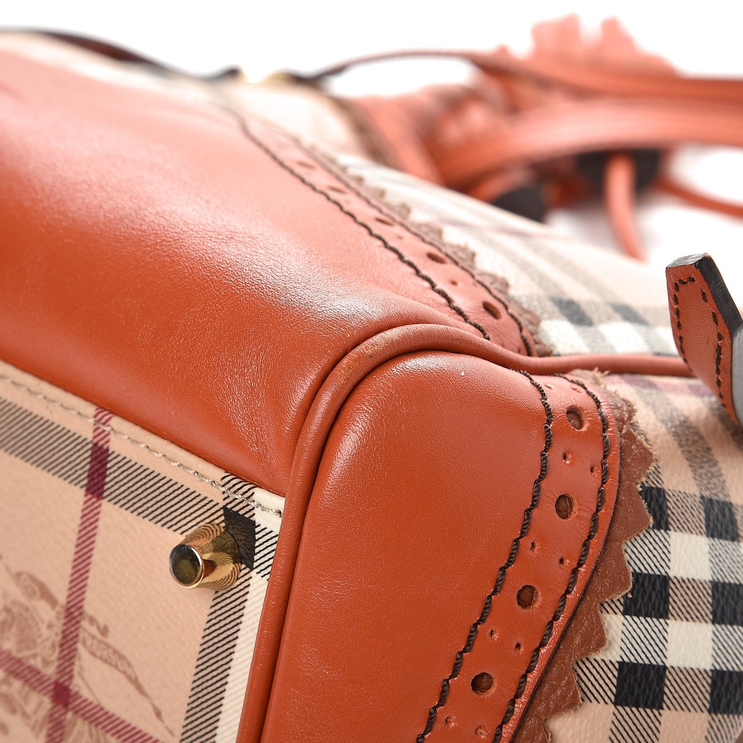 Haymarket Check Small Brogue Tassel Tote Bright Russet