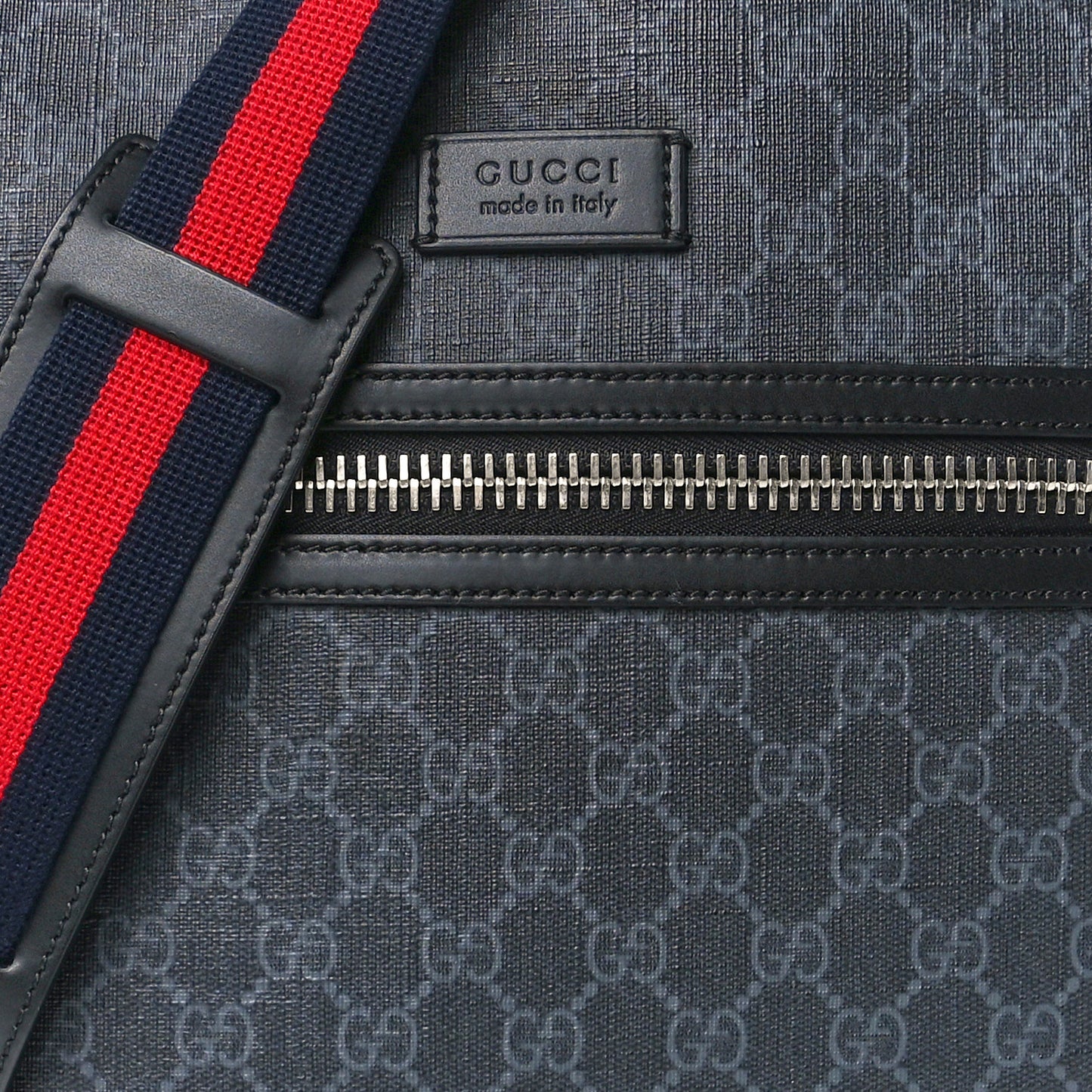 GG Supreme Monogram Appia Calfskin Web Flat Messenger Bag Black Grey