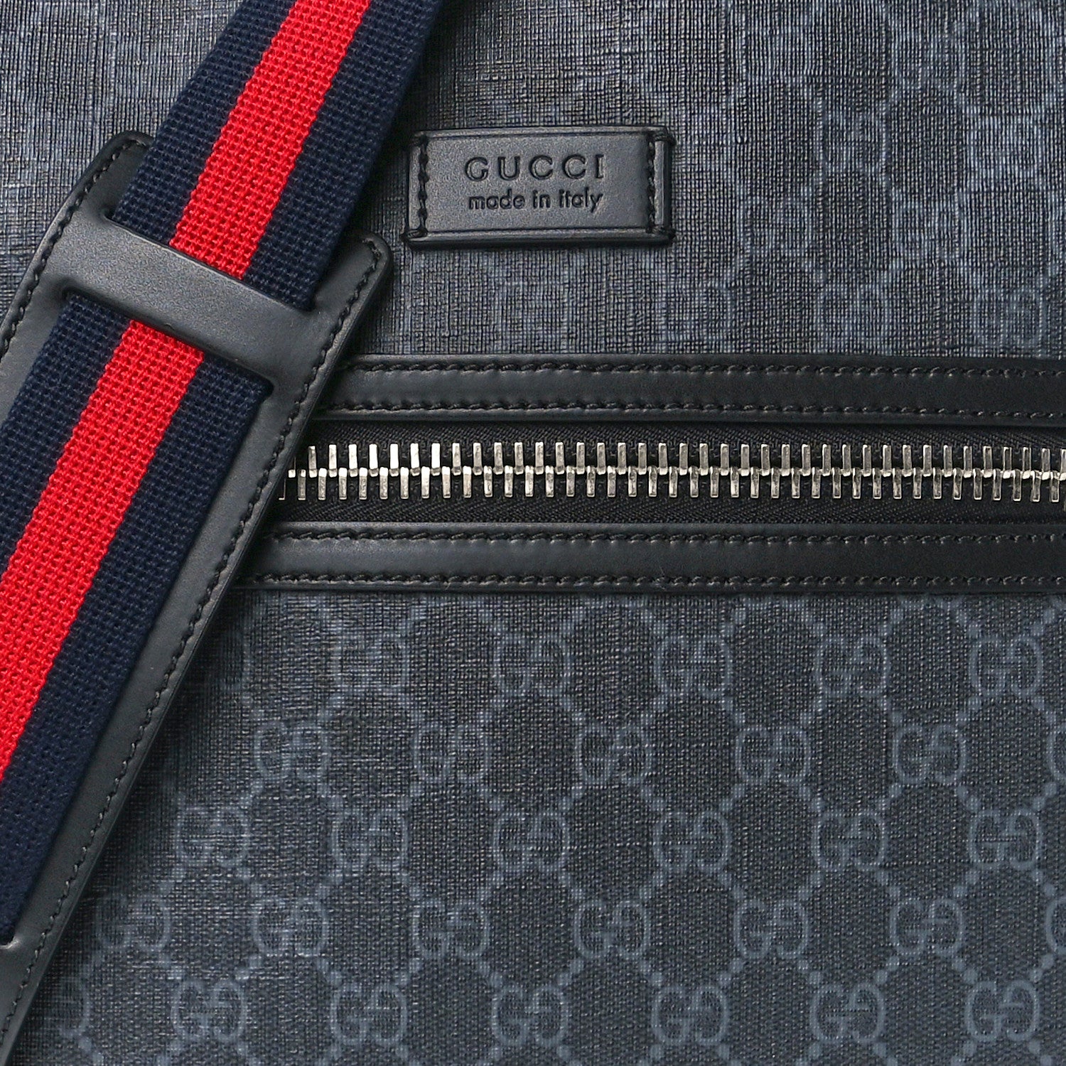 Gucci GG Supreme Monogram Appia Calfskin Web Flat Messenger Bag Black Grey 9 of 12