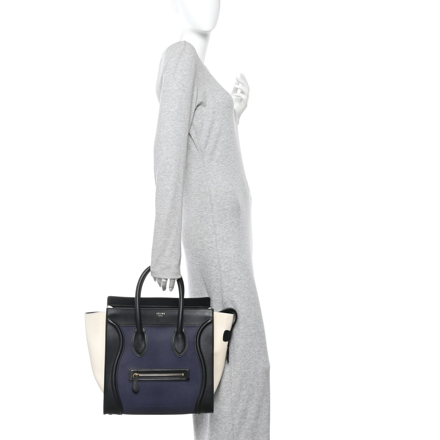 Celine Velluto Calfskin Mini Tri-Color Luggage Navy 2 of 10