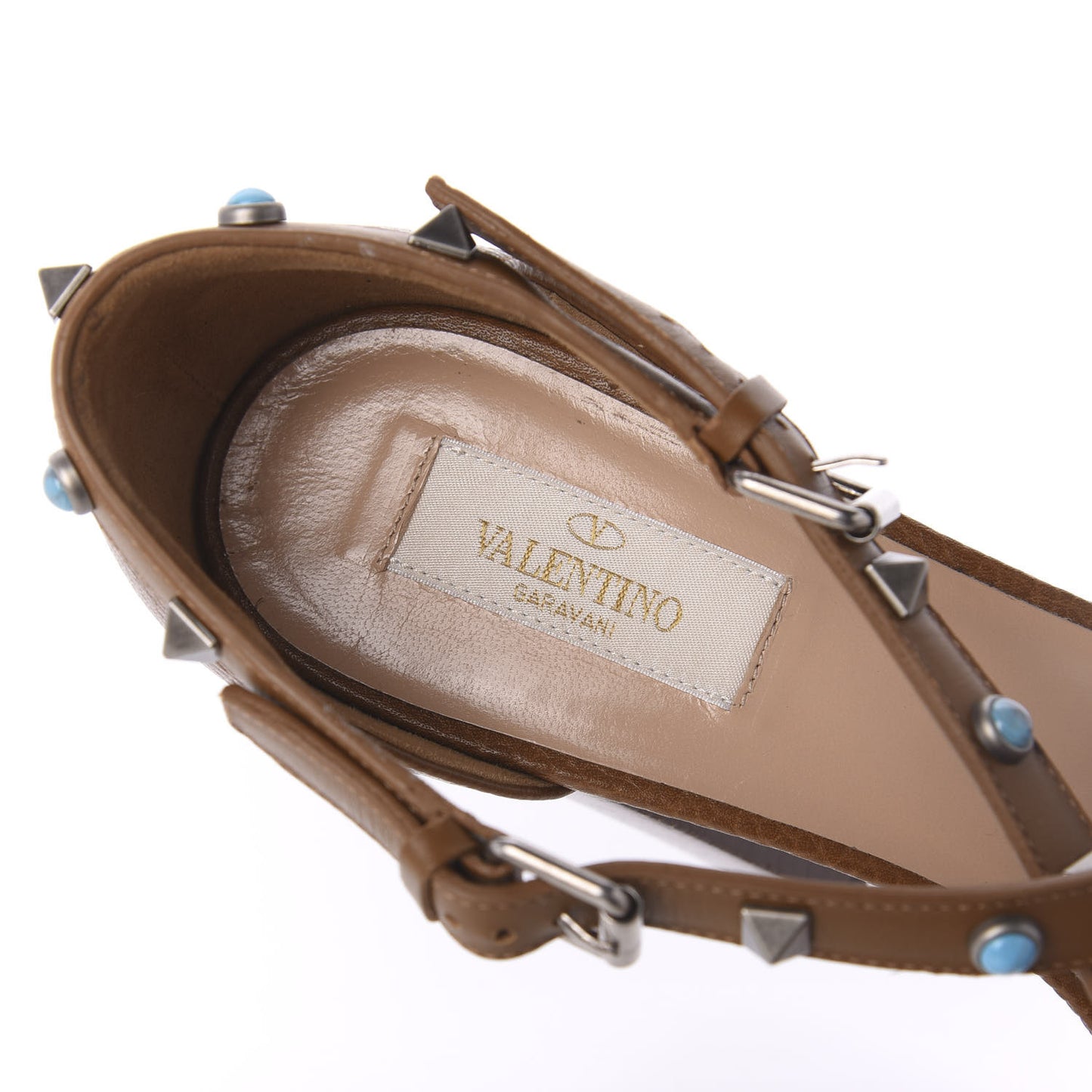 Pebbled Calfskin Rockstud Rolling Sandals 40 Tan