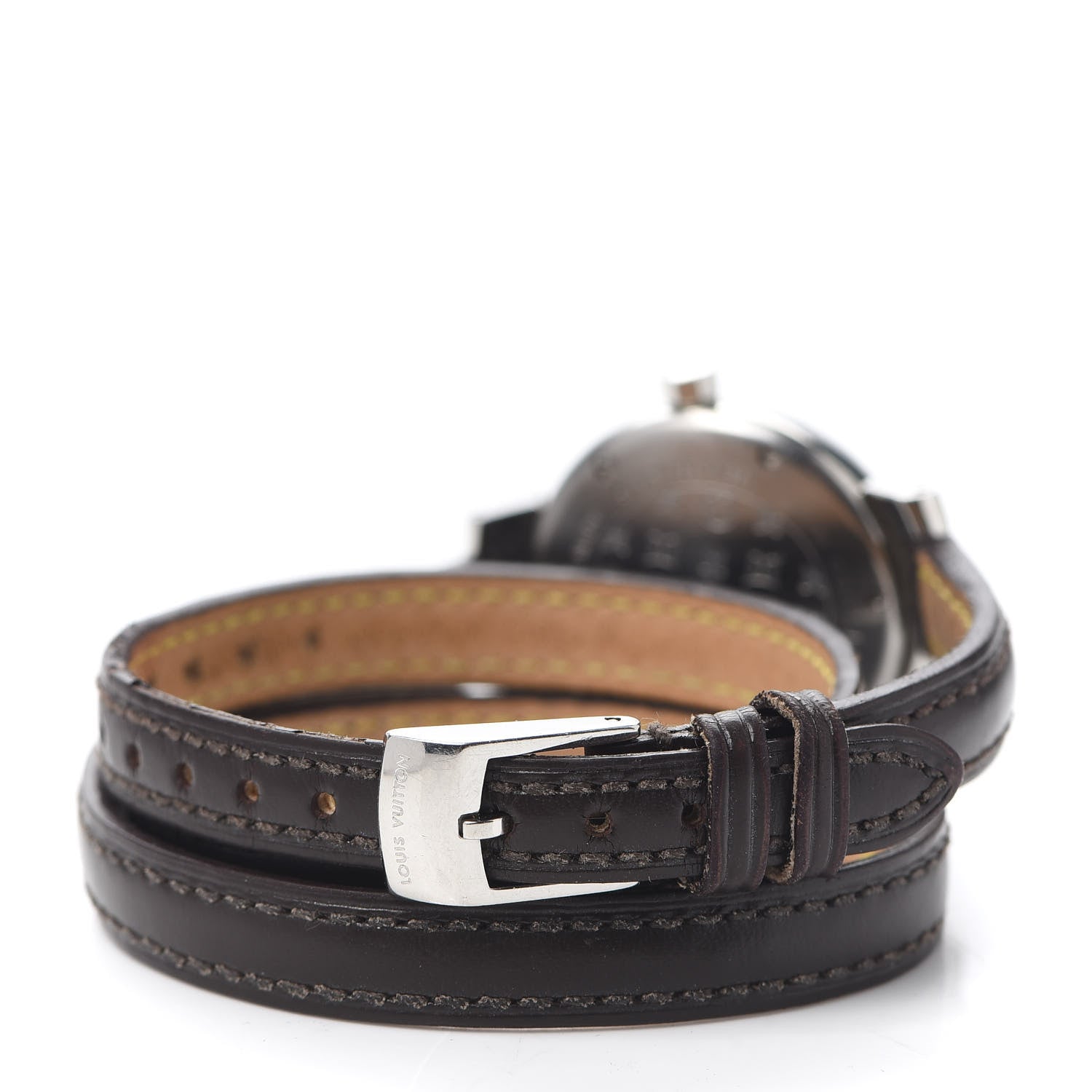 Louis Vuitton Stainless Steel Calfskin 28mm Tambour Triple Wrap Quartz Watch Brown 3 of 4
