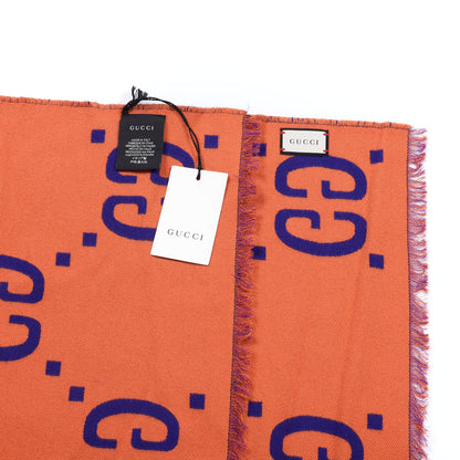 Gucci Wool Silk Monogram Jumbo GG Freedom Scarf Parma Violet Orange 2 of 3