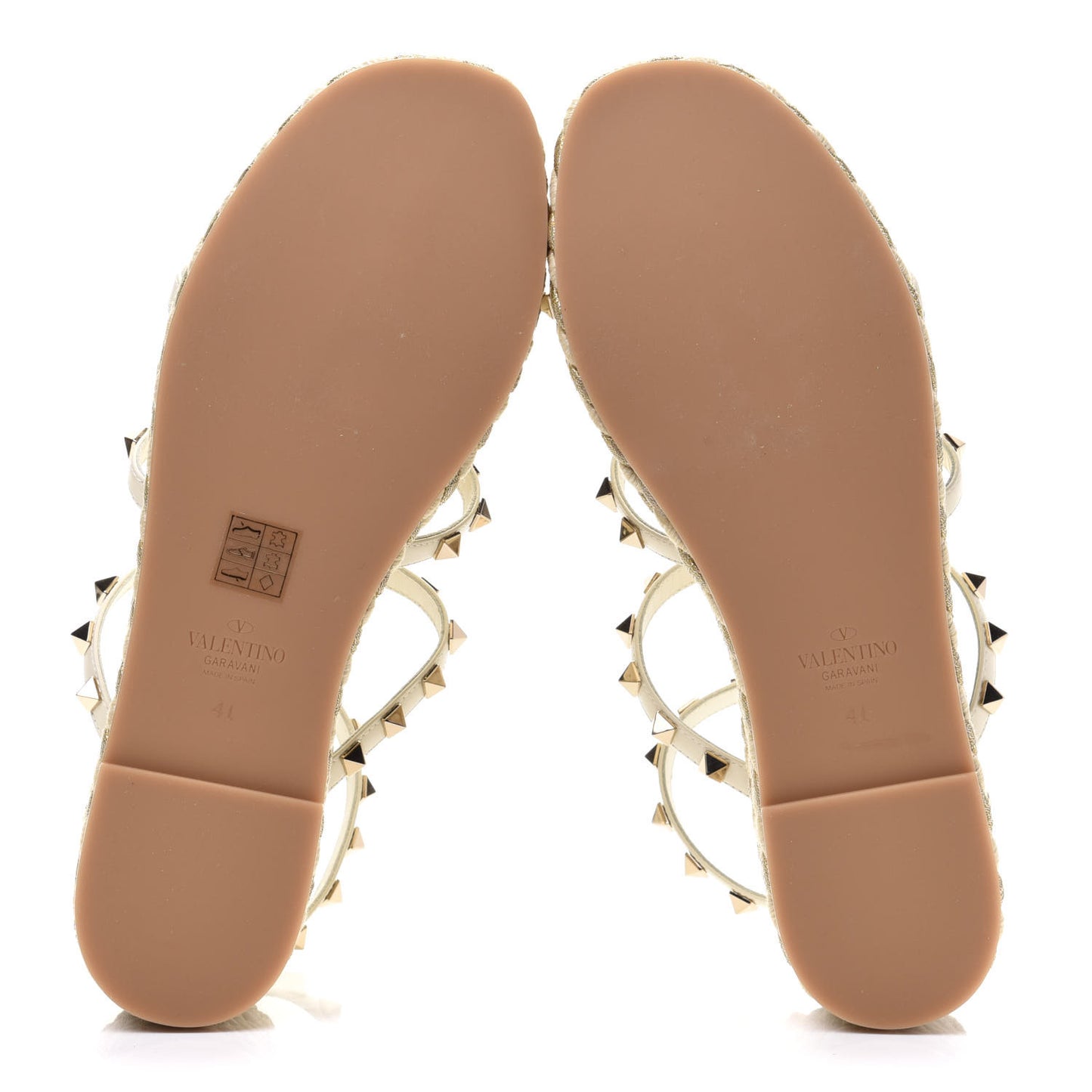 Calfskin Rockstud Ankle Strap Torchon Espadrille Caged 30/55mm Sandals 41 Light Ivory