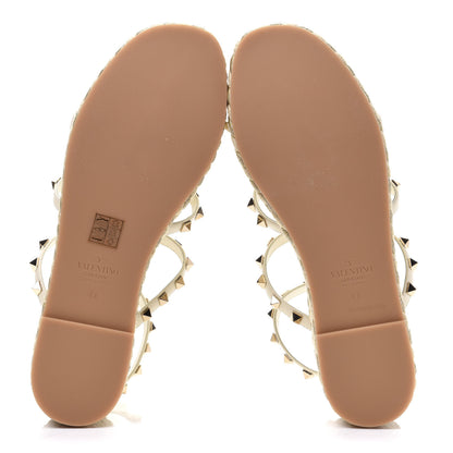 Valentino Garavani Calfskin Rockstud Ankle Strap Torchon Espadrille Caged 30/55mm Sandals 41 Light Ivory 5 of 9