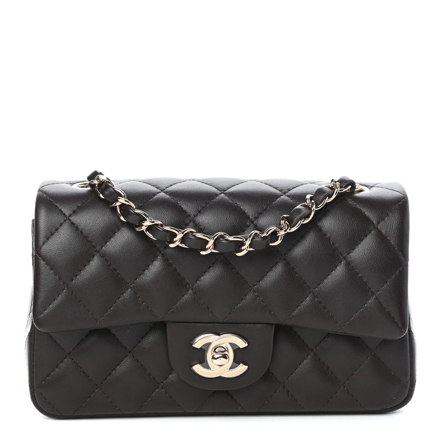 Lambskin Quilted Mini Rectangular Flap Dark Brown