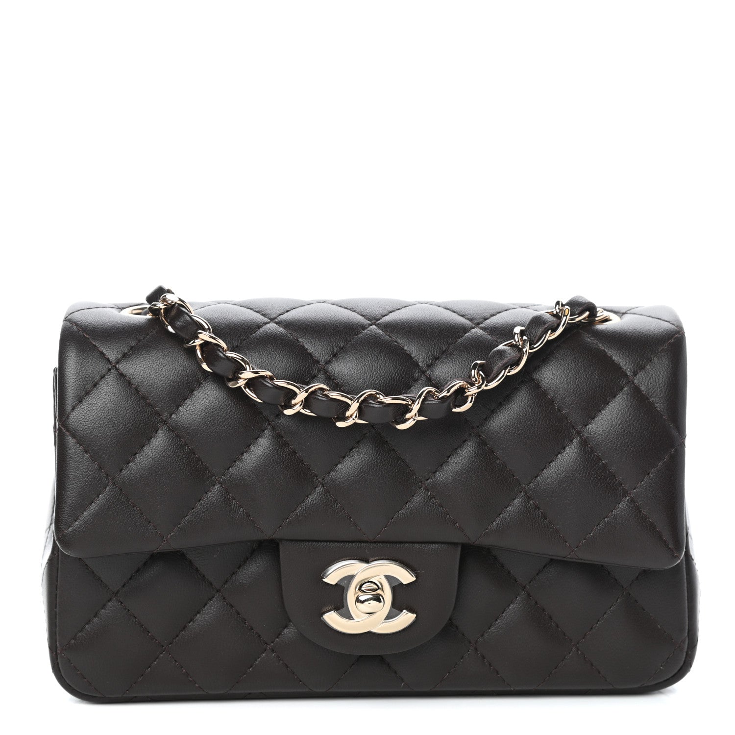 Chanel Lambskin Quilted Mini Rectangular Flap Dark Brown 1 of 11