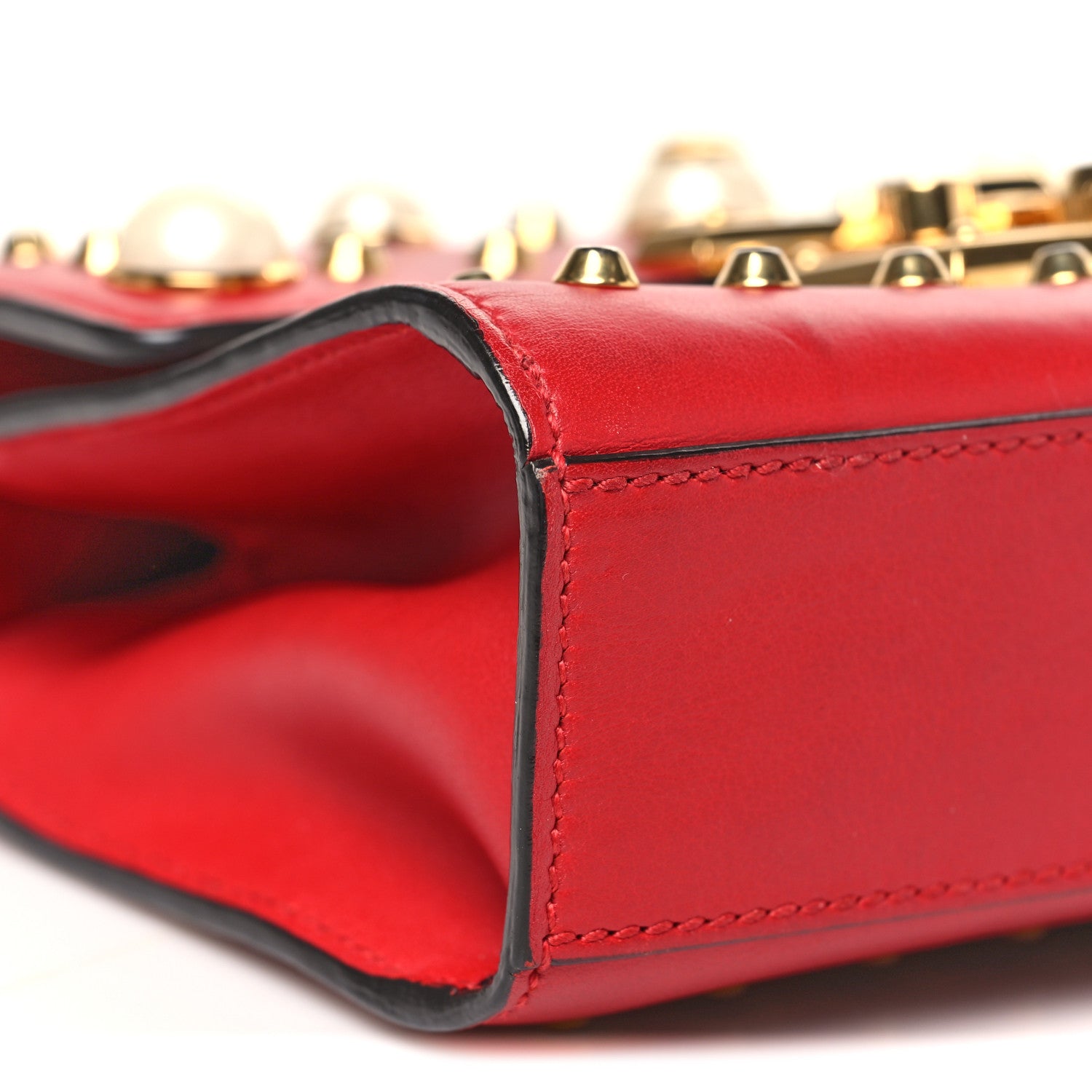 Gucci Calfskin Studded Small Padlock Shoulder Bag Hibiscus Red 9 of 10