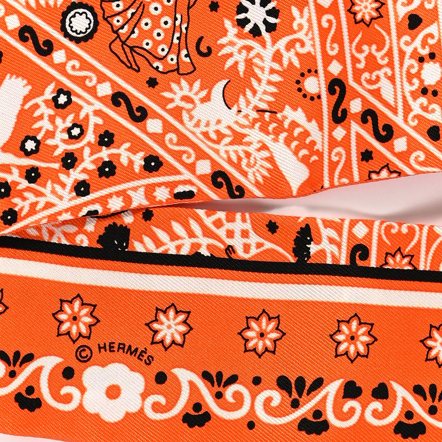 Silk Peuple Du Vent Bandana Twilly Orange Black White