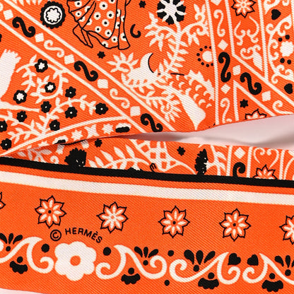 Hermes Silk Peuple Du Vent Bandana Twilly Orange Black White 4 of 4