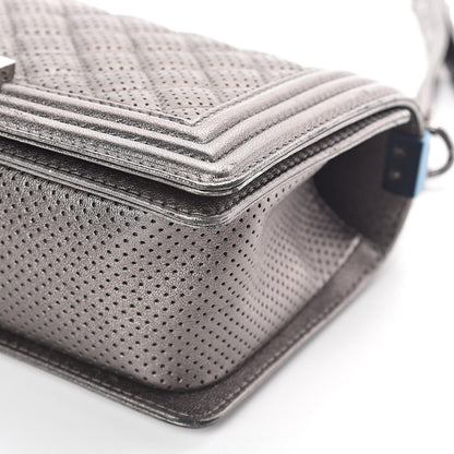 Chanel Metallic Lambskin Perforated Medium Boy Flap Dark Silver 10 of 12