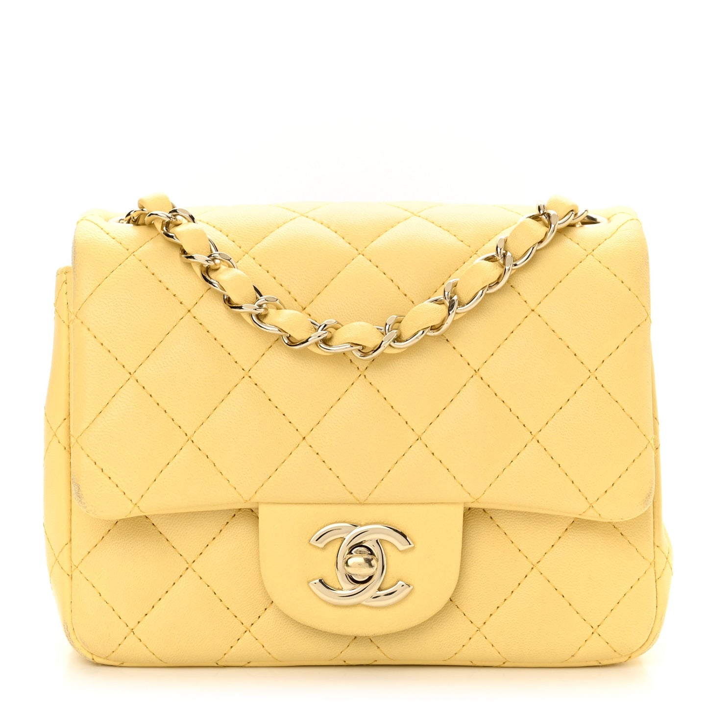 Lambskin Quilted Mini Square Flap Light Yellow