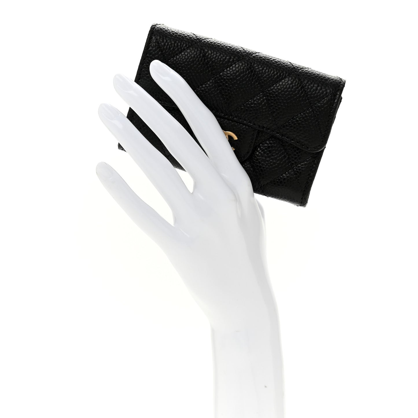 Caviar Quilted Flap Card Holder Wallet Black