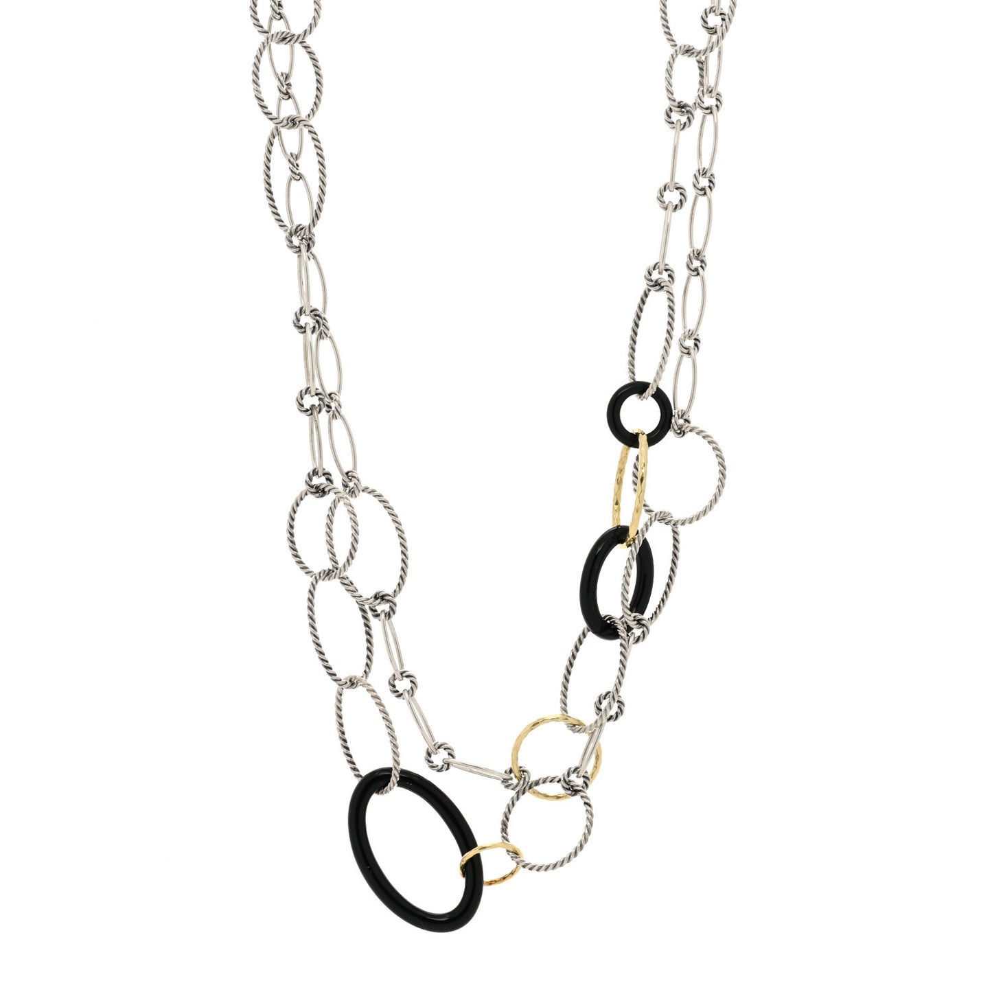 Sterling Silver 18K Yellow Gold Black Ceramic Mobile Chain Necklace