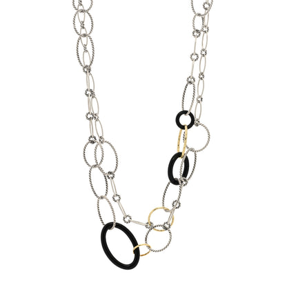 David Yurman Sterling Silver 18K Yellow Gold Black Ceramic Mobile Chain Necklace 1 of 3