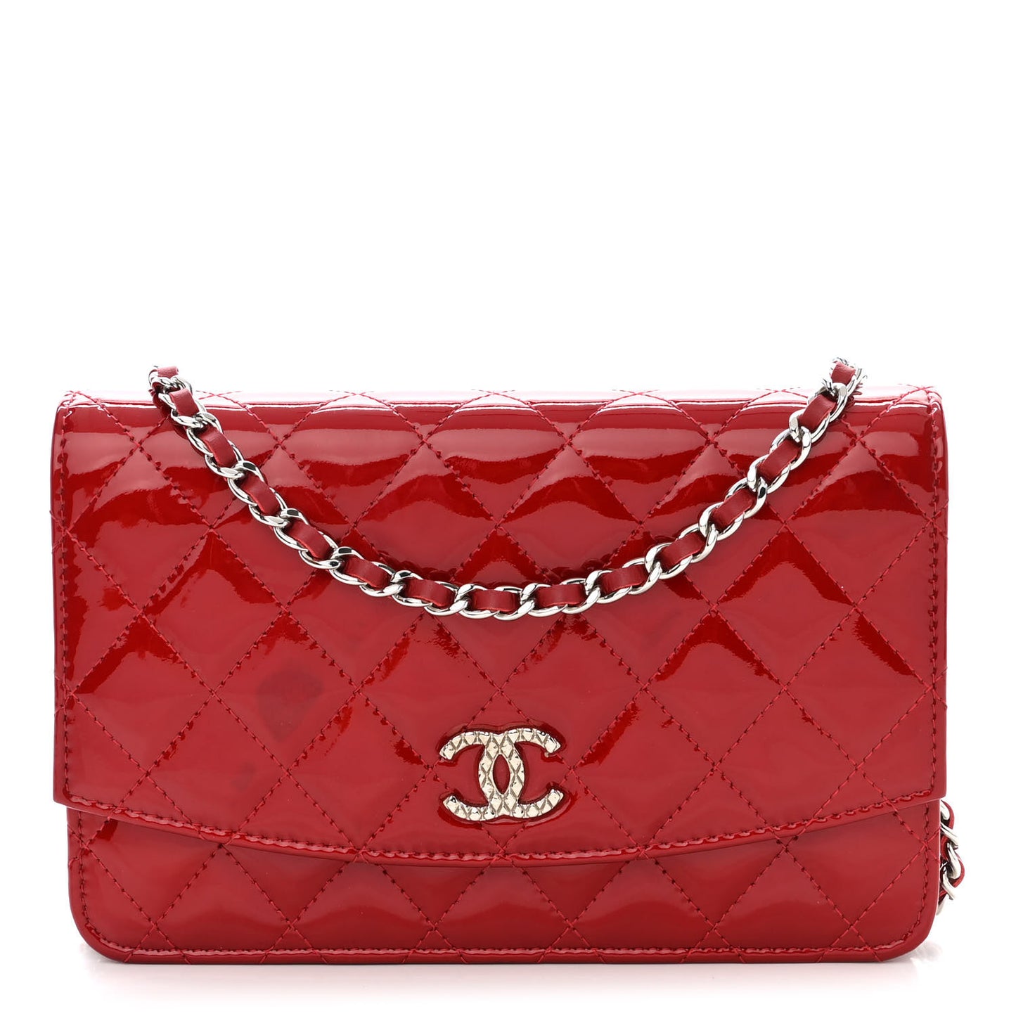 Patent Quilted Brilliant Wallet On Chain WOC Red