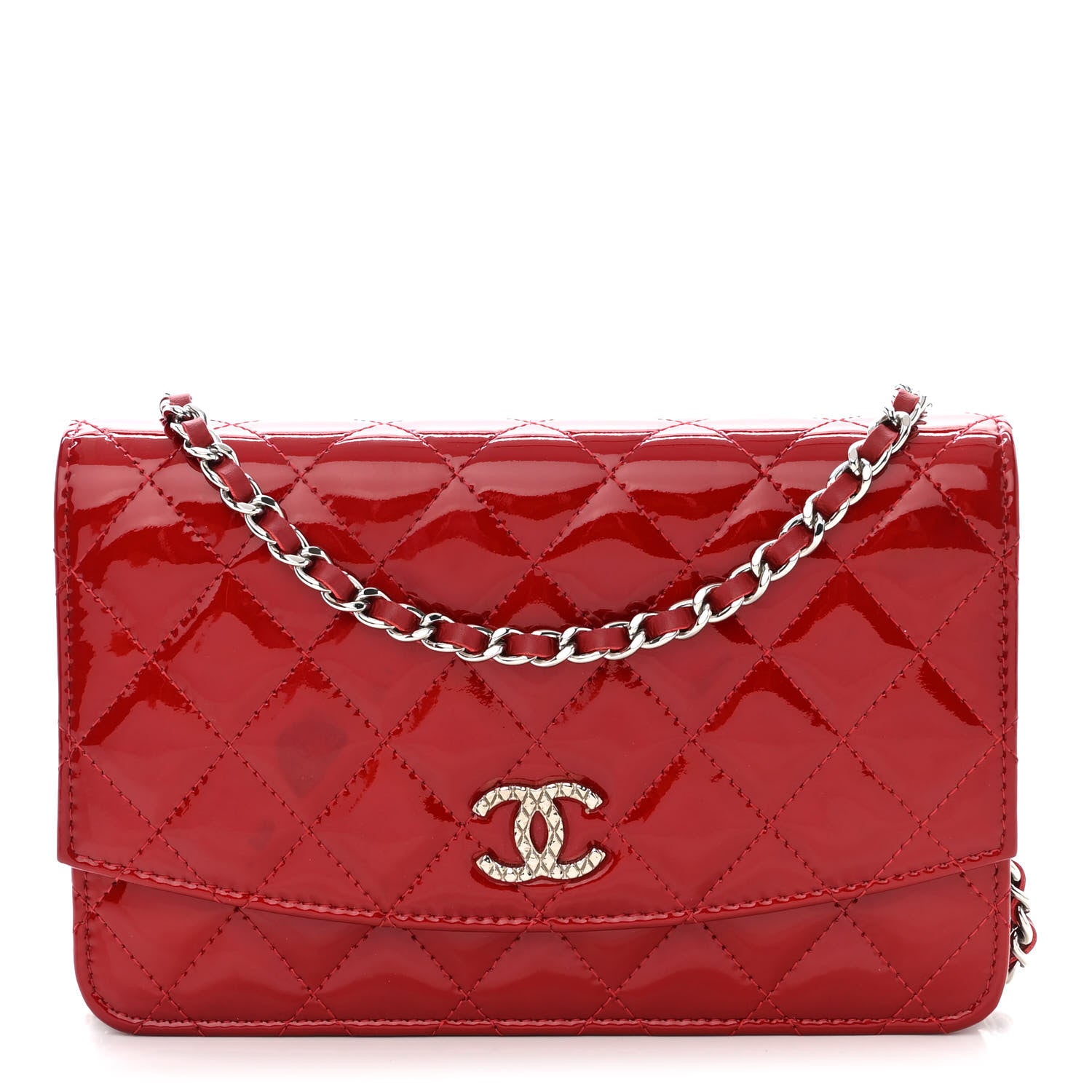 Chanel Patent Quilted Brilliant Wallet On Chain WOC Red 1 of 14