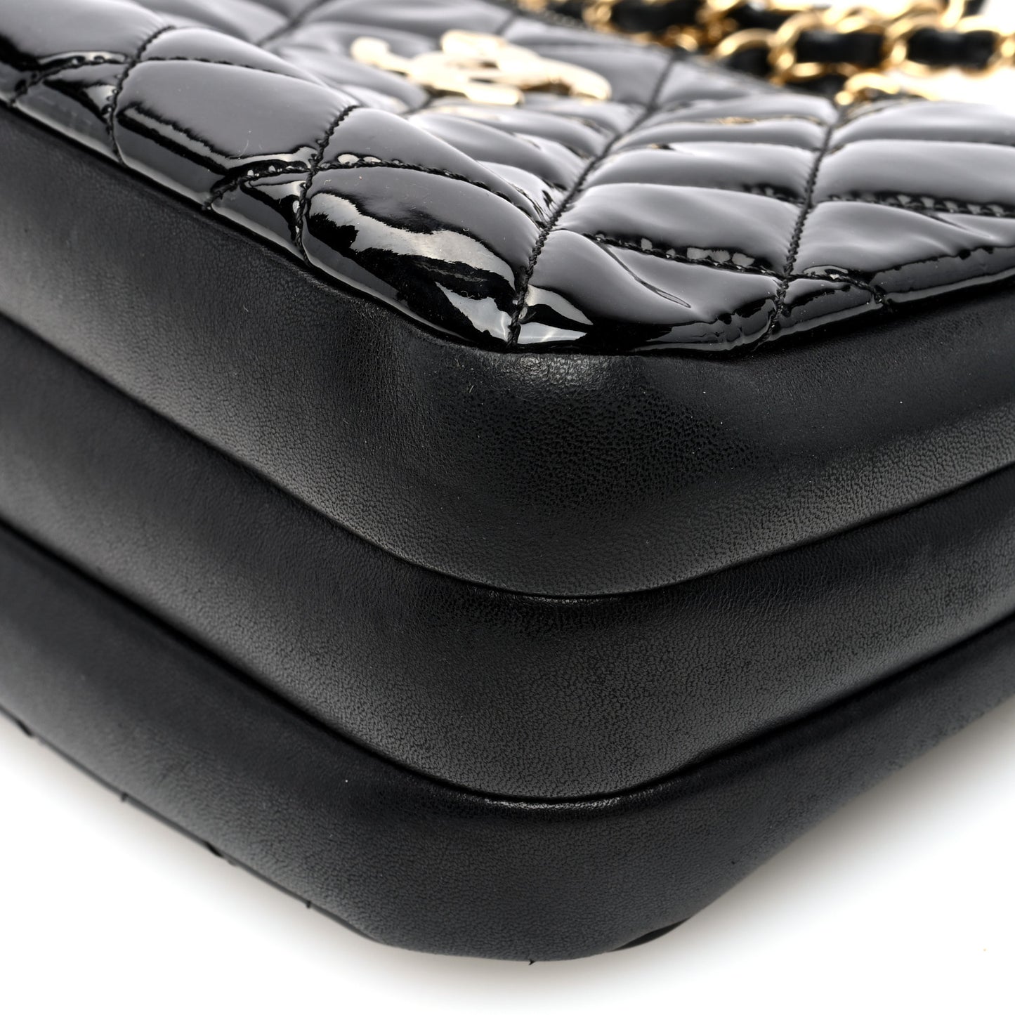 Patent Quilted Crown CC Double Zip Bag Black