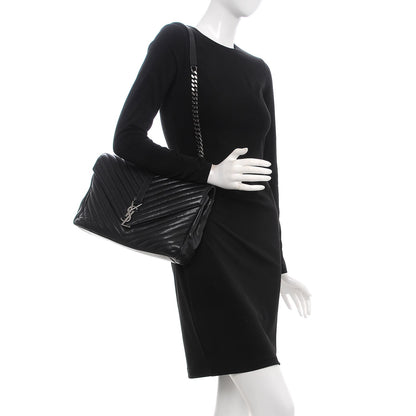 Saint Laurent Sheepskin Matelasse Chevron Monogram Large College Satchel Black 2 of 8
