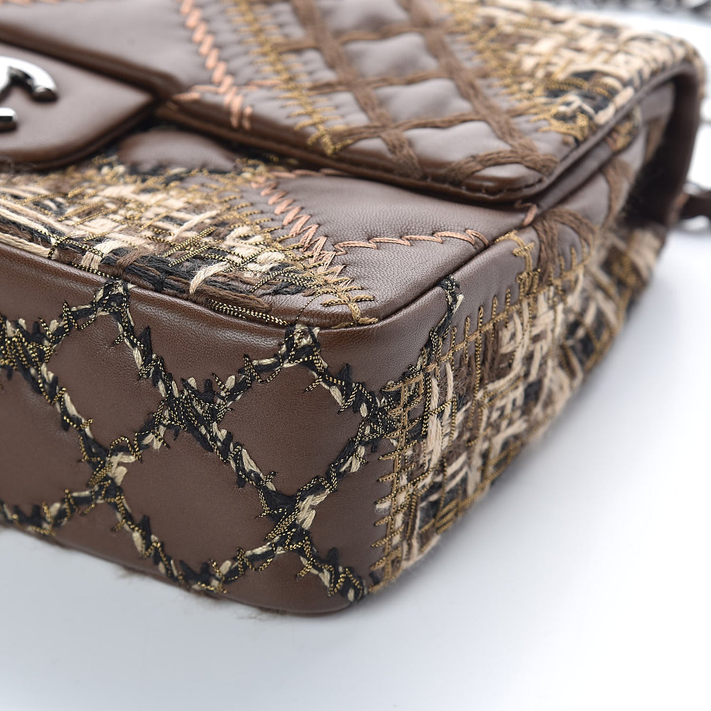 Lambskin Tweed Stitched Quilted Patch Medium Flap Brown