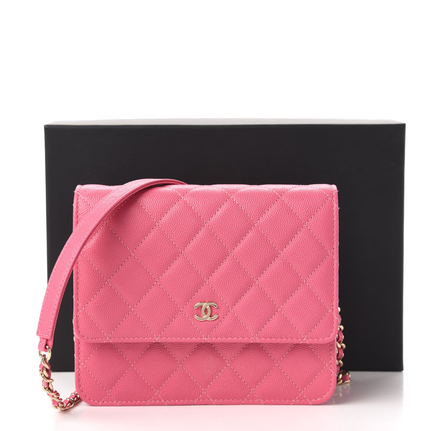 Caviar Quilted Square Wallet On Chain WOC Pink
