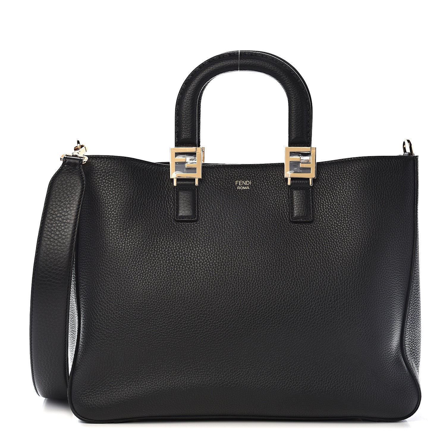 Fendi Cuoio Romano Selleria Medium FF Tote Black 1 of 14