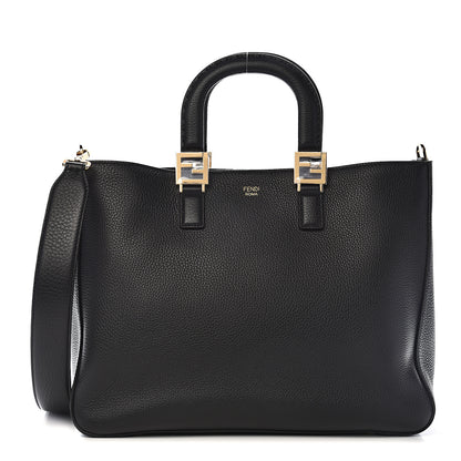 Fendi Cuoio Romano Selleria Medium FF Tote Black 1 of 14