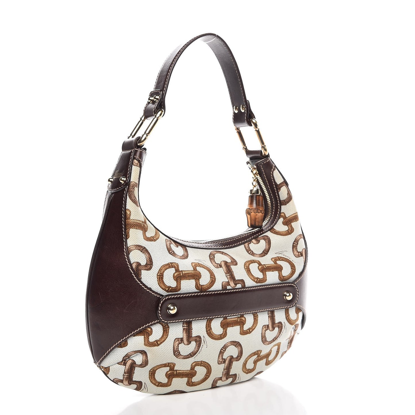 Canvas Bamboo Horsebit Print Amalfi Hobo Dark Brown