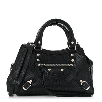 Balenciaga Grained Calfskin Snake Effect Silver Hardware Neo Classic Mini City Black 1 of 12