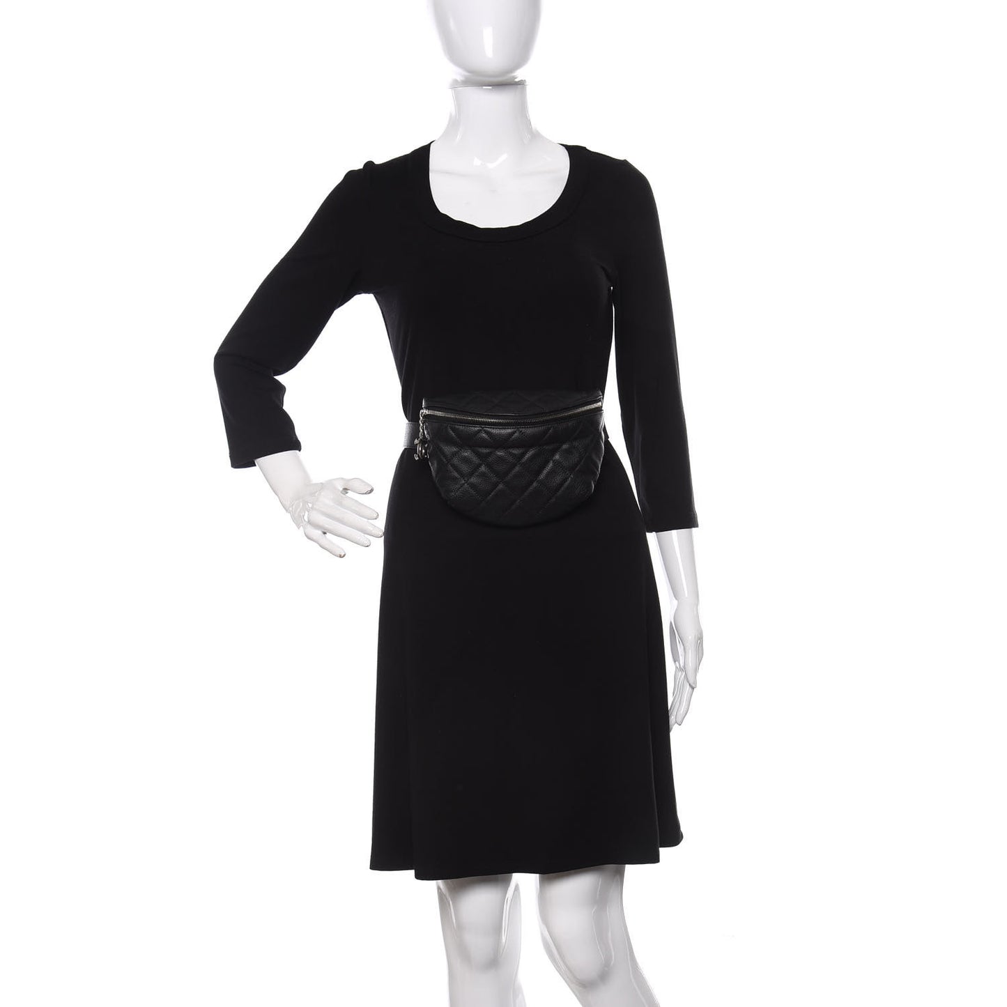 Grained Calfskin Quilted Waist Belt Bag Black