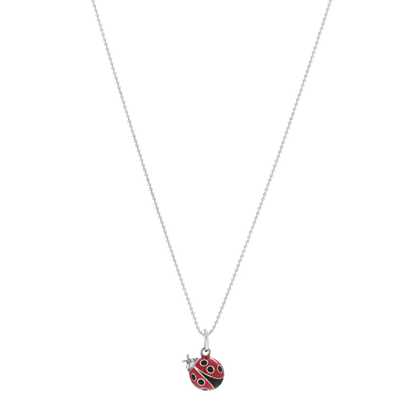 Sterling Silver Enamel Ladybug Pendant Necklace Red Black