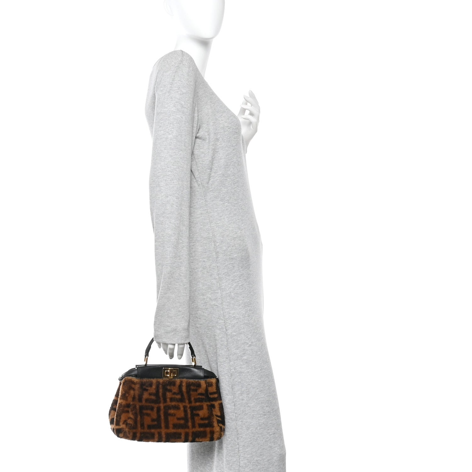 Fendi Shearling Nappa Macro FF 1974 Mini Peekaboo Iconic Satchel