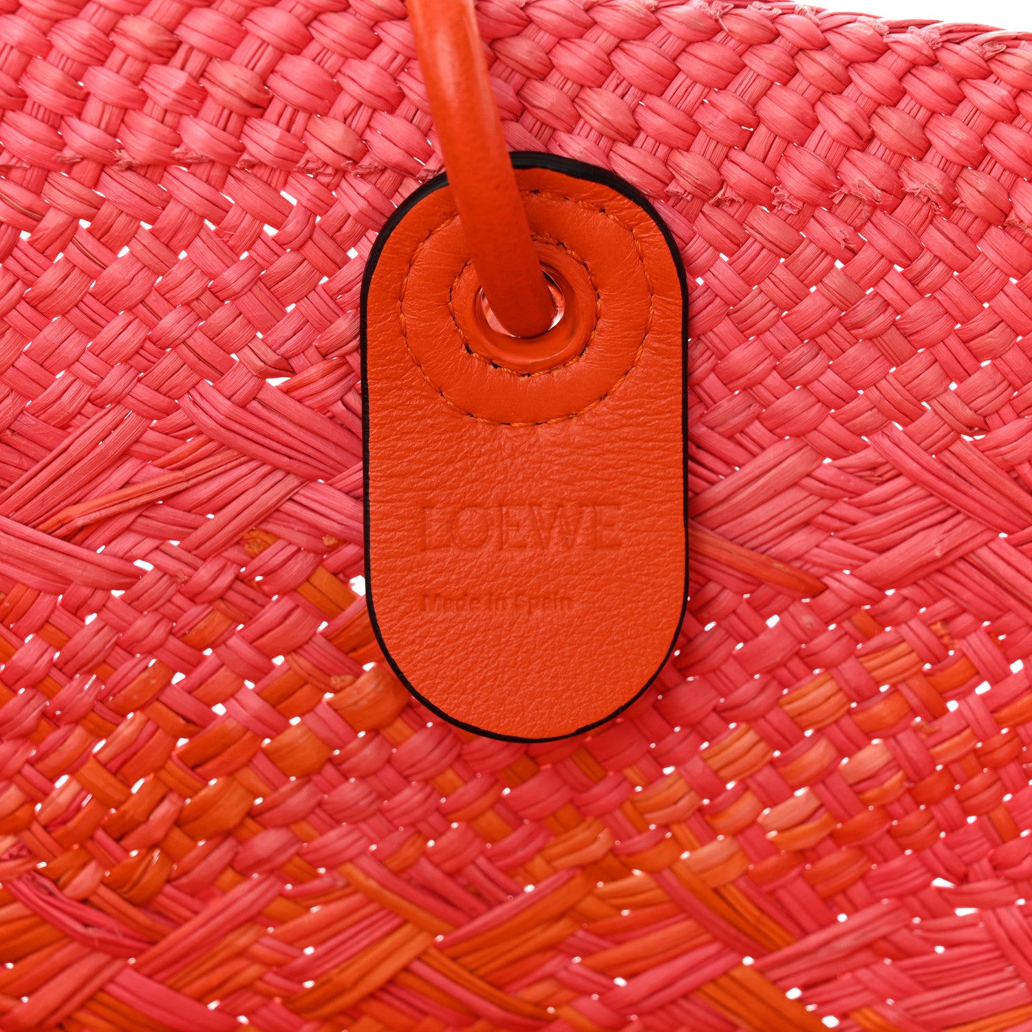 Loewe Iraca Palm Calfskin Degrade Paula's Ibiza Medium Anagram Basket Bag Pink Orange 6 of 10