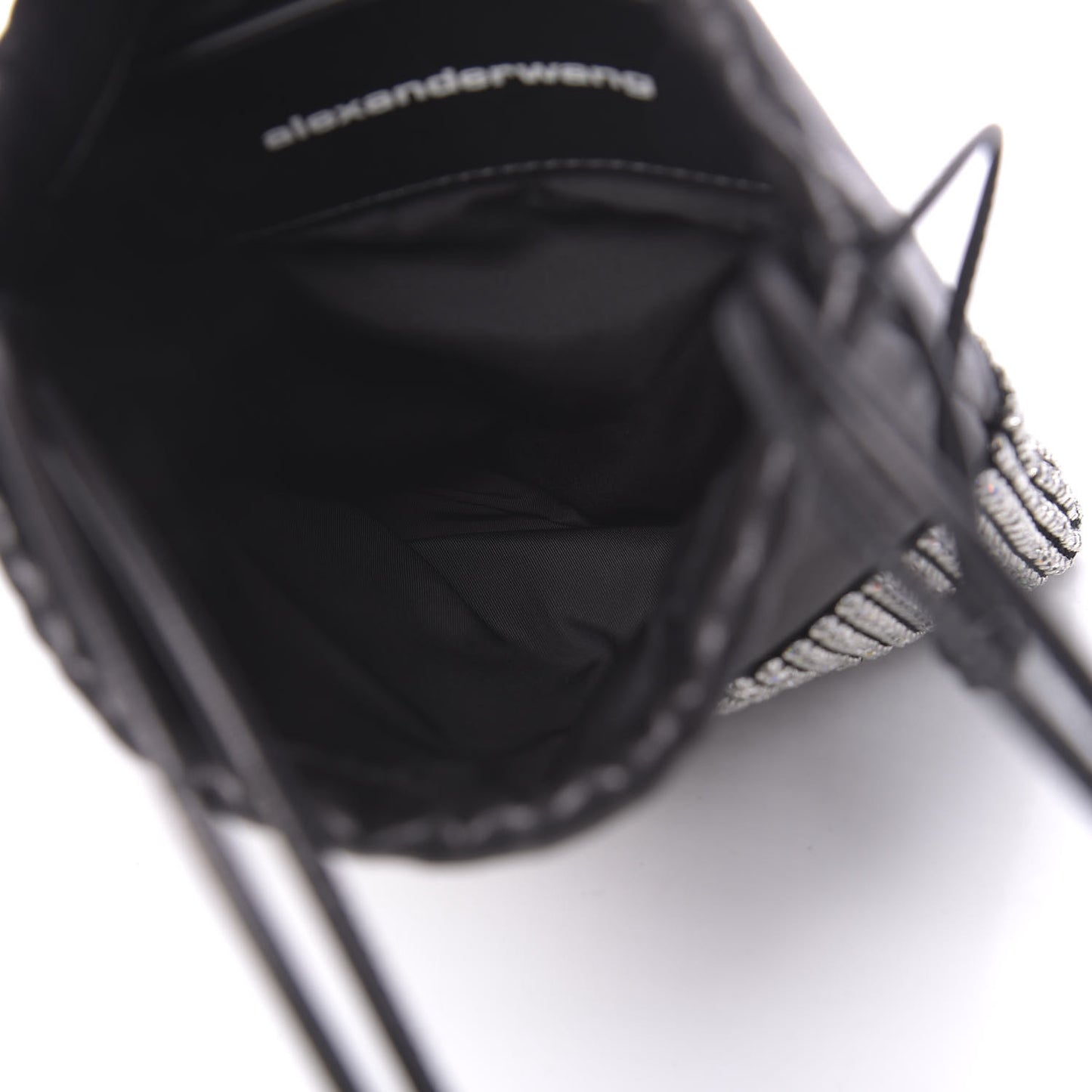 Lambskin Crystal Rhinestone Ryan Mini Drawstring Bag Black