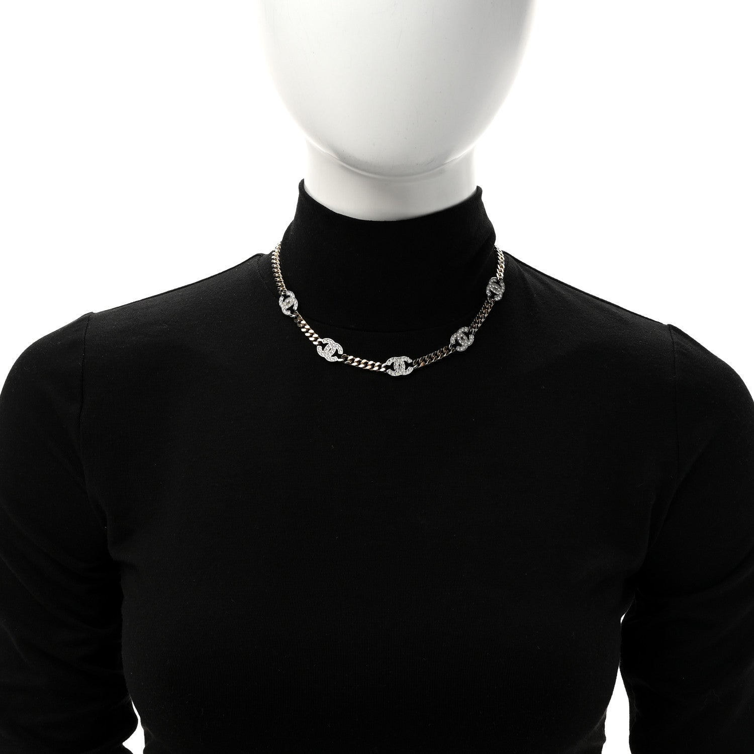 Chanel Crystal Chain CC Link Choker Gold Silver 2 of 4