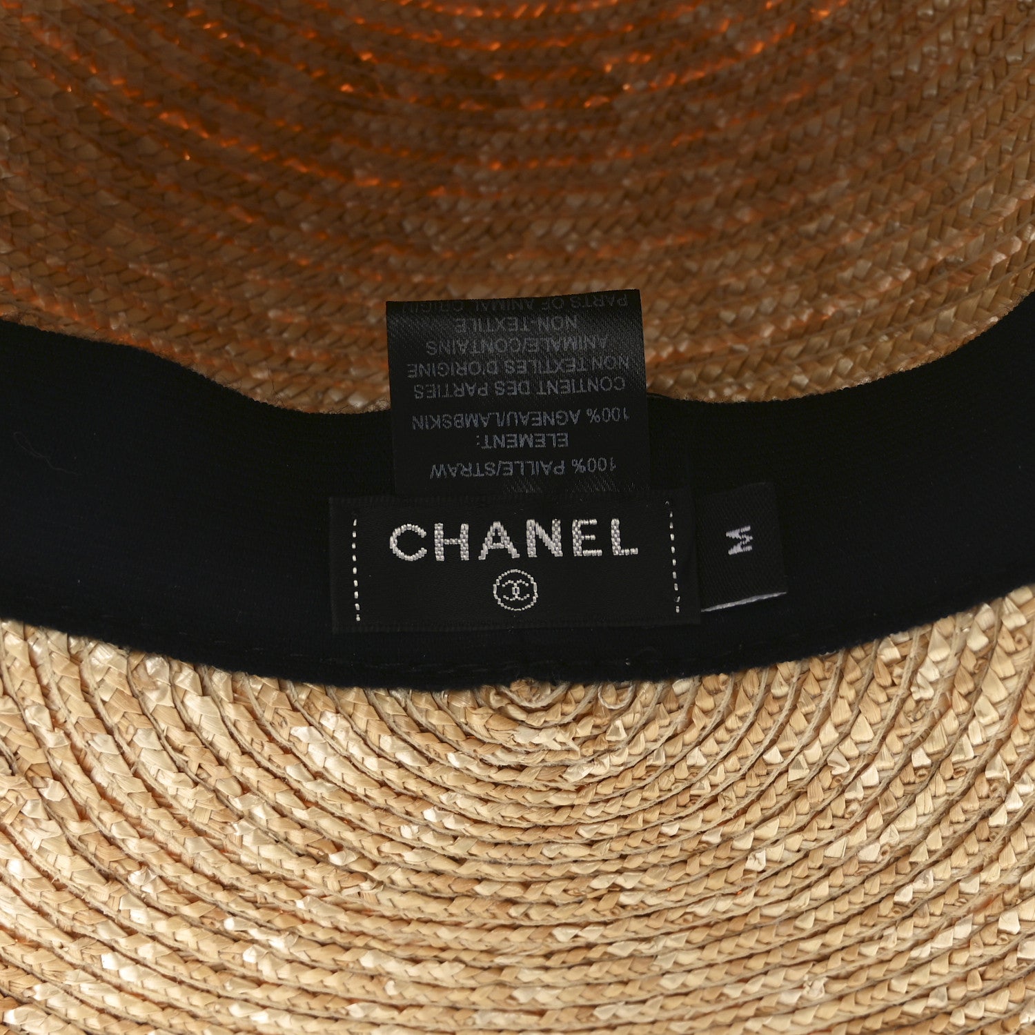Chanel Straw Calfskin Logo Visor Hat M Natural Black 8 of 9