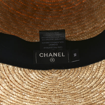 Chanel Straw Calfskin Logo Visor Hat M Natural Black 8 of 9