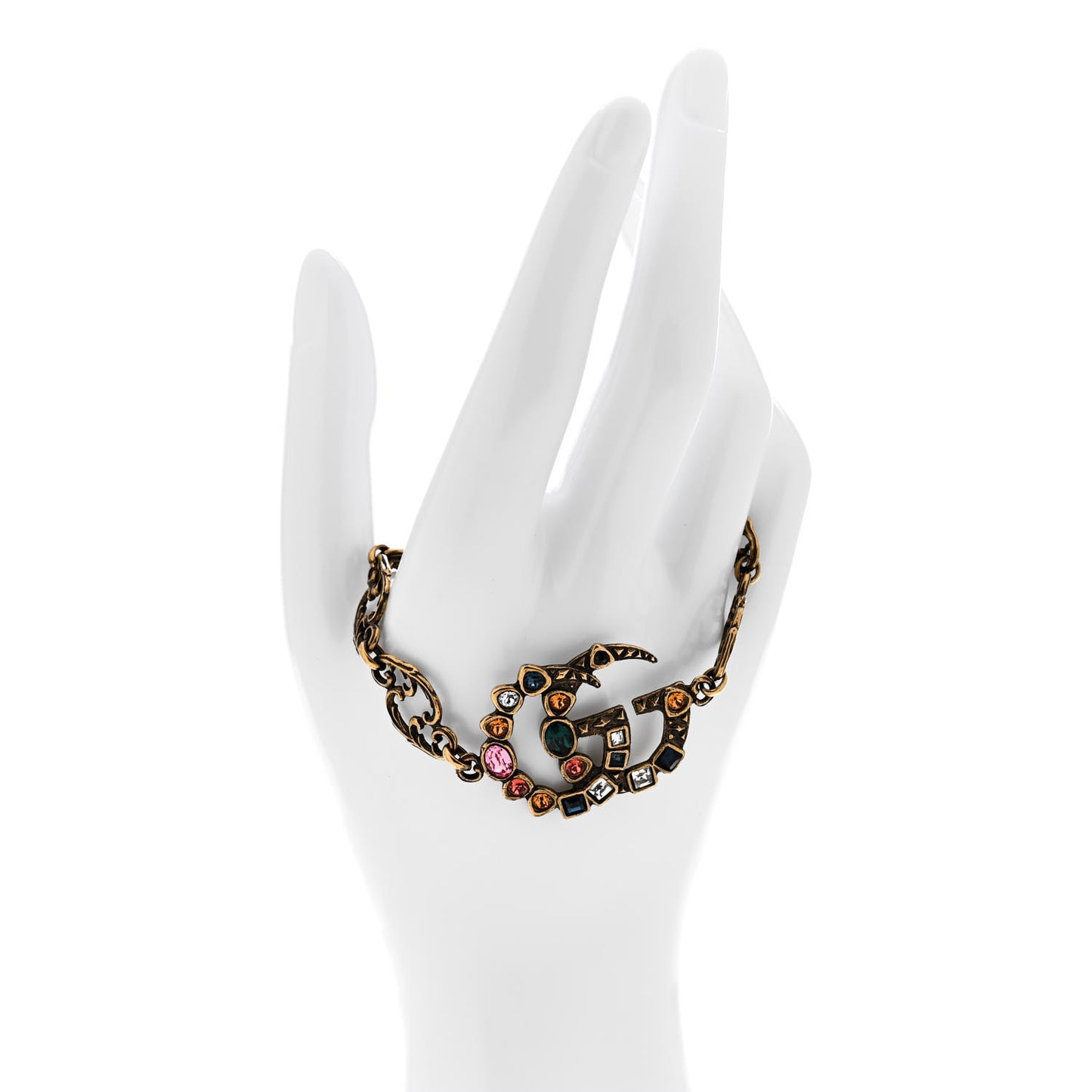 Oxidized Metal Crystal Double G Bracelet Aged Gold Multicolor