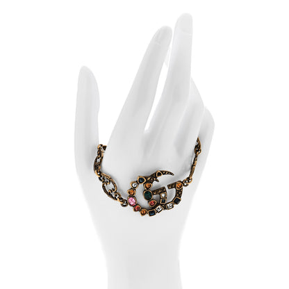 Gucci Oxidized Metal Crystal Double G Bracelet Aged Gold Multicolor 2 of 5