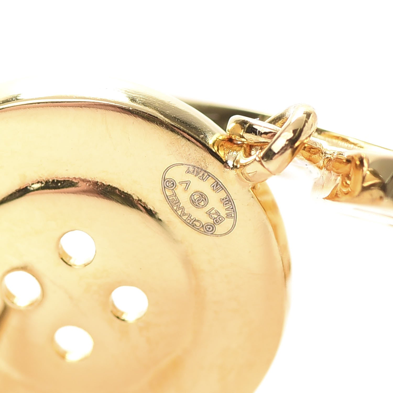 Chanel Metal Large Paris Button Earrings Gold 4 of 5