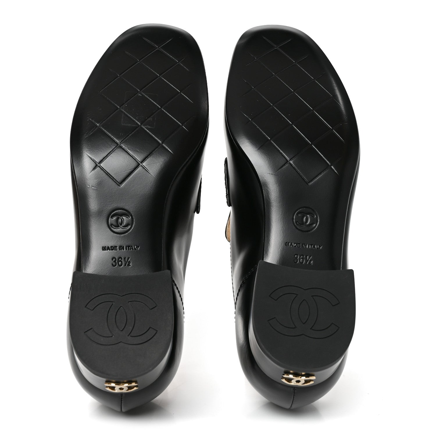 Chanel Shiny Calfskin Logo Loafers 36.5 Black 7 of 10
