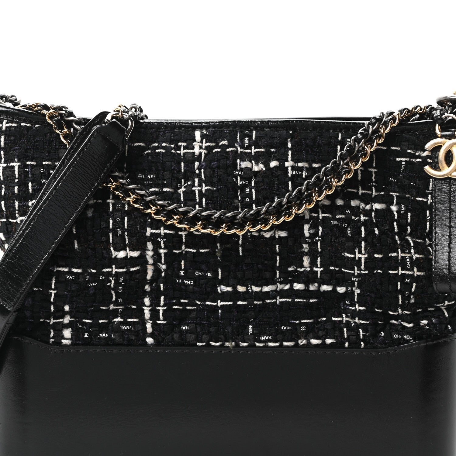 Chanel Tweed Calfskin Quilted Medium Gabrielle Hobo Black White 8 of 10