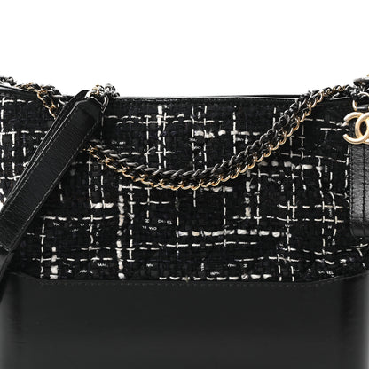 Chanel Tweed Calfskin Quilted Medium Gabrielle Hobo Black White 8 of 10