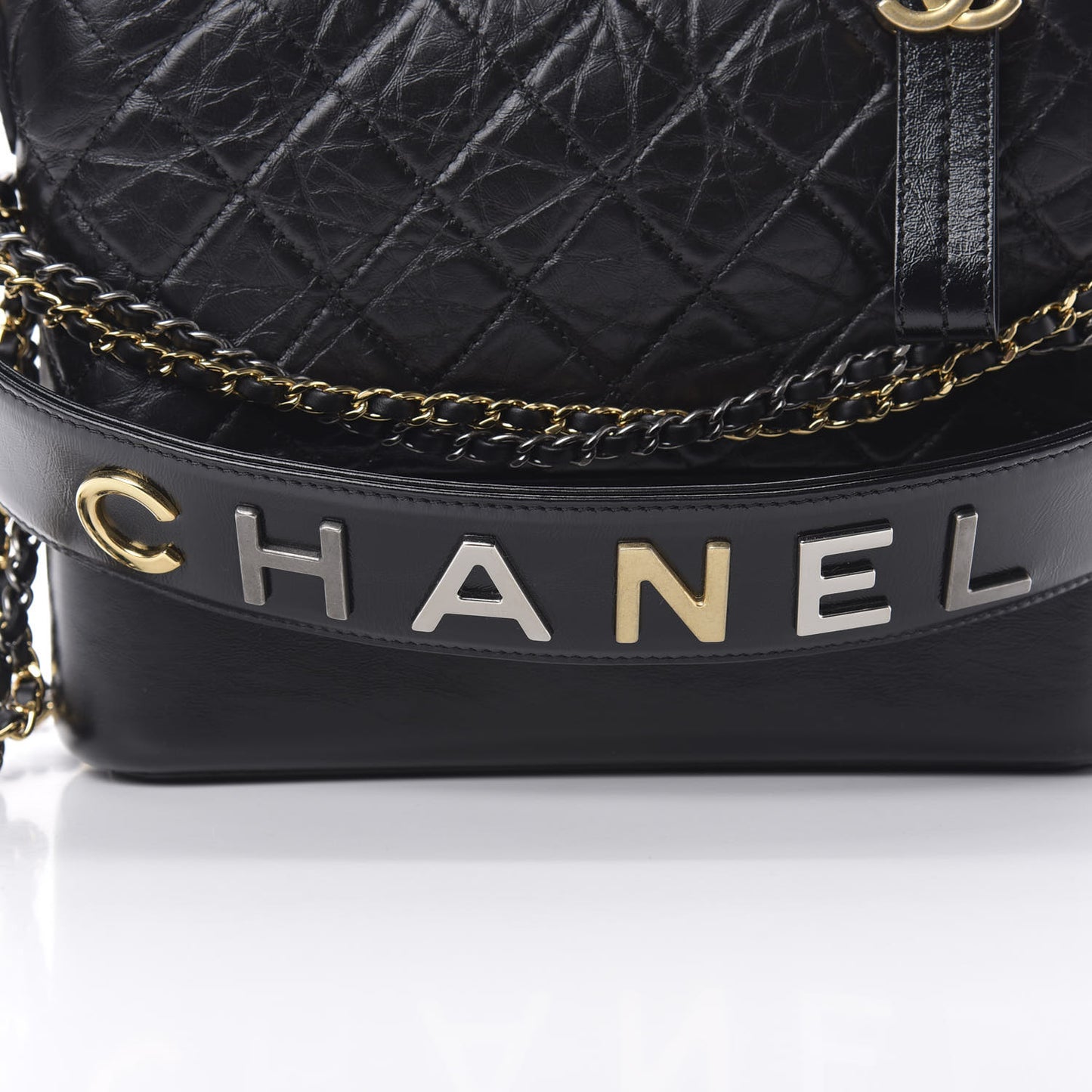 Aged Smooth Calfskin Quilted Medium Gabrielle Logo Hobo Black