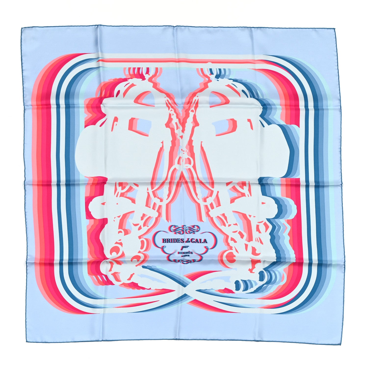 Hermes Silk Brides De Gala Shadow Scarf 90 Bleu Ciel Rose Vif 1 of 4