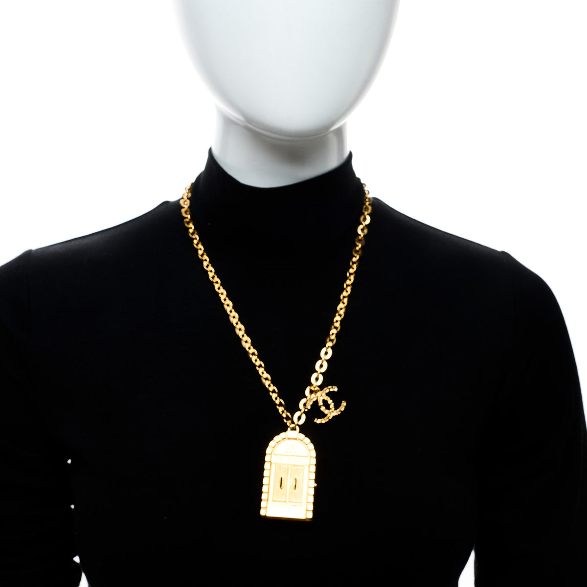 Metal 31 Rue Cambon Door Long Necklace Gold